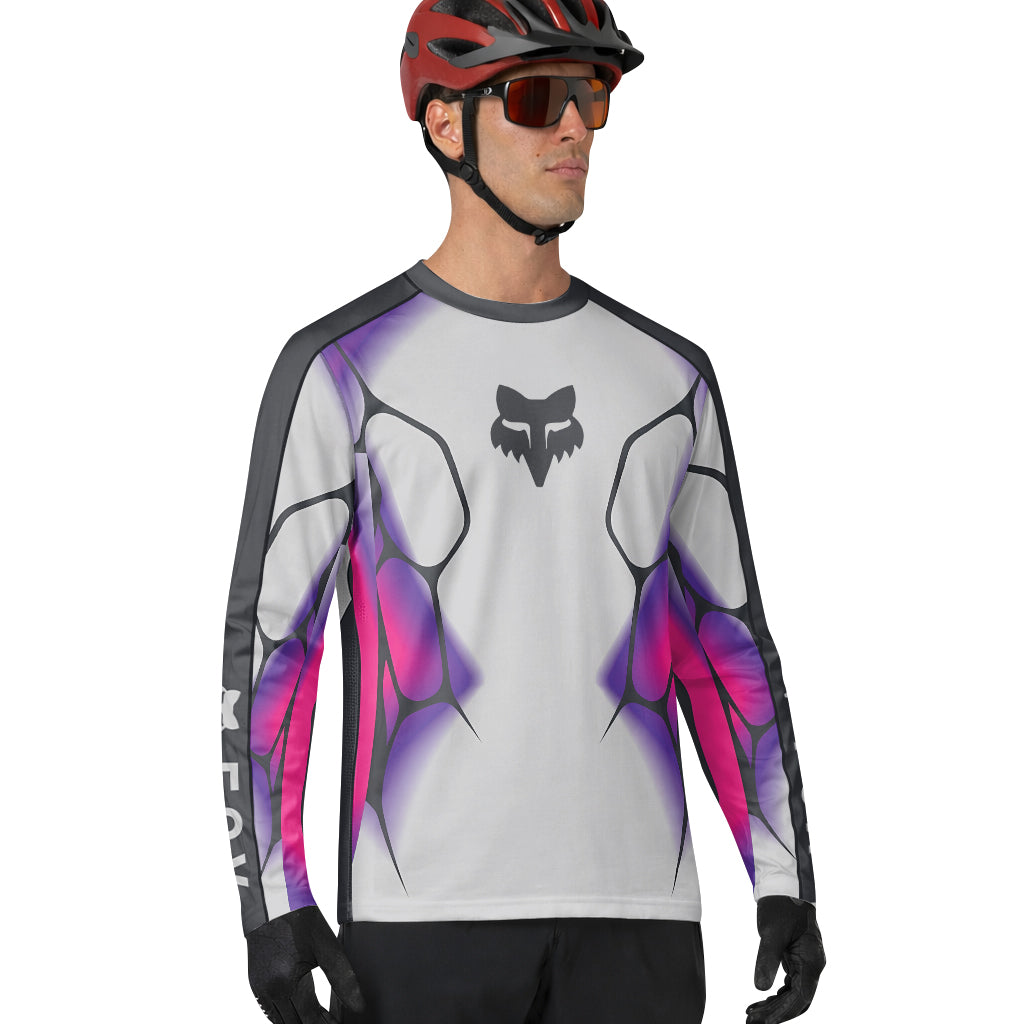 Fox Armor White Purple Long Sleeve Mountain Bike Jersey - lifestyle view