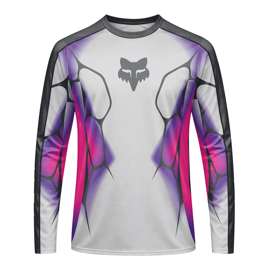 Fox Armor White Purple Long Sleeve Mountain Bike Jersey - front view mockup