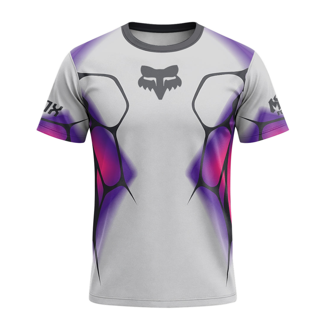 Fox Armor White Purple Short Sleeve Mountain Bike Jersey - front and back view