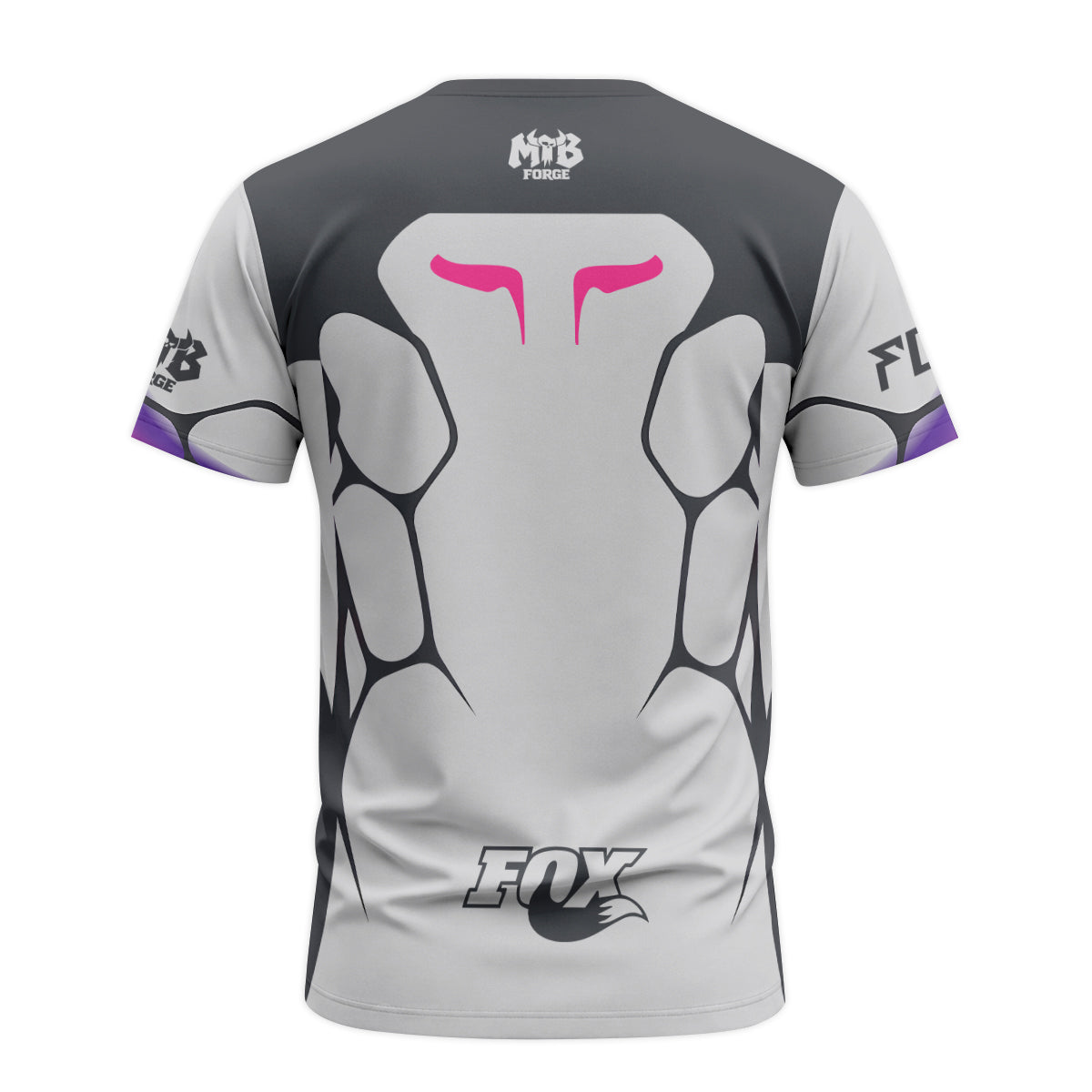 Fox Armor White Purple Short Sleeve Mountain Bike Jersey - back view mockup