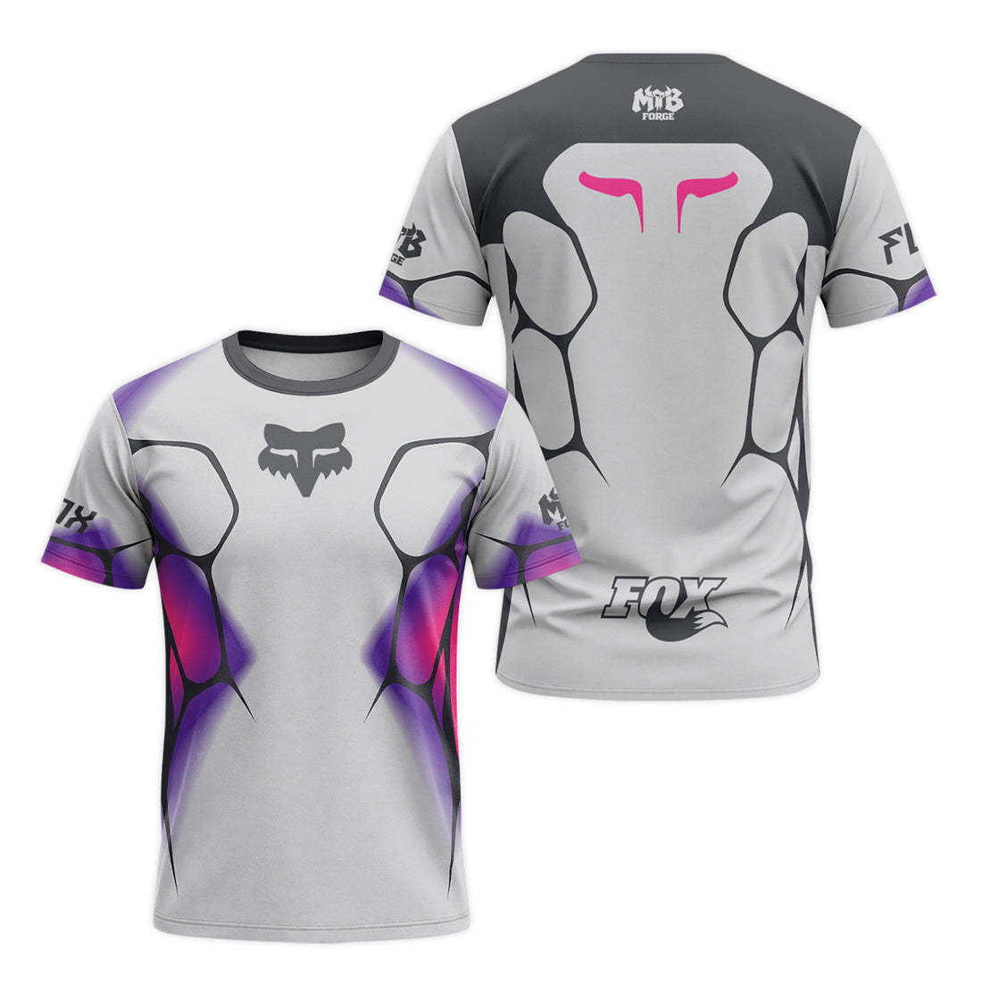 Fox Armor White Purple Short Sleeve Mountain Bike Jersey - front and back view