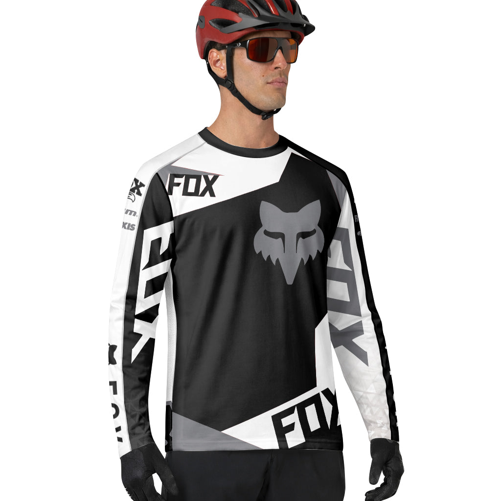 Fox Black Gray Long Sleeve Mountain Bike Jersey - lifestyle view