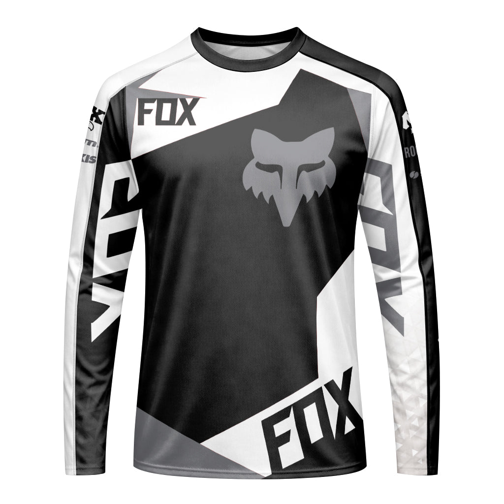 Fox Black Gray Long Sleeve Mountain Bike Jersey - front view mockup