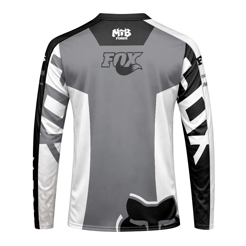 Fox Black Gray Long Sleeve Mountain Bike Jersey - front view mockup