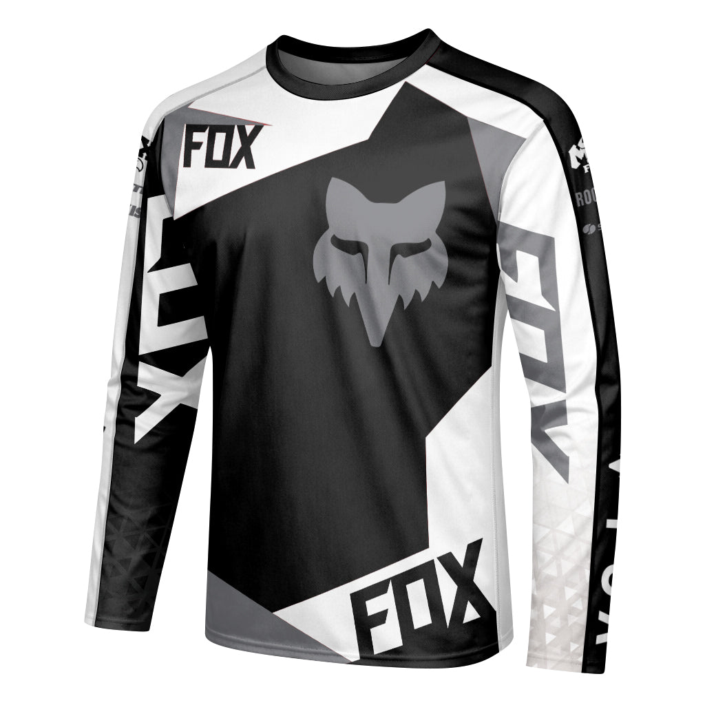 Fox Black Gray Long Sleeve Mountain Bike Jersey - left side mockup