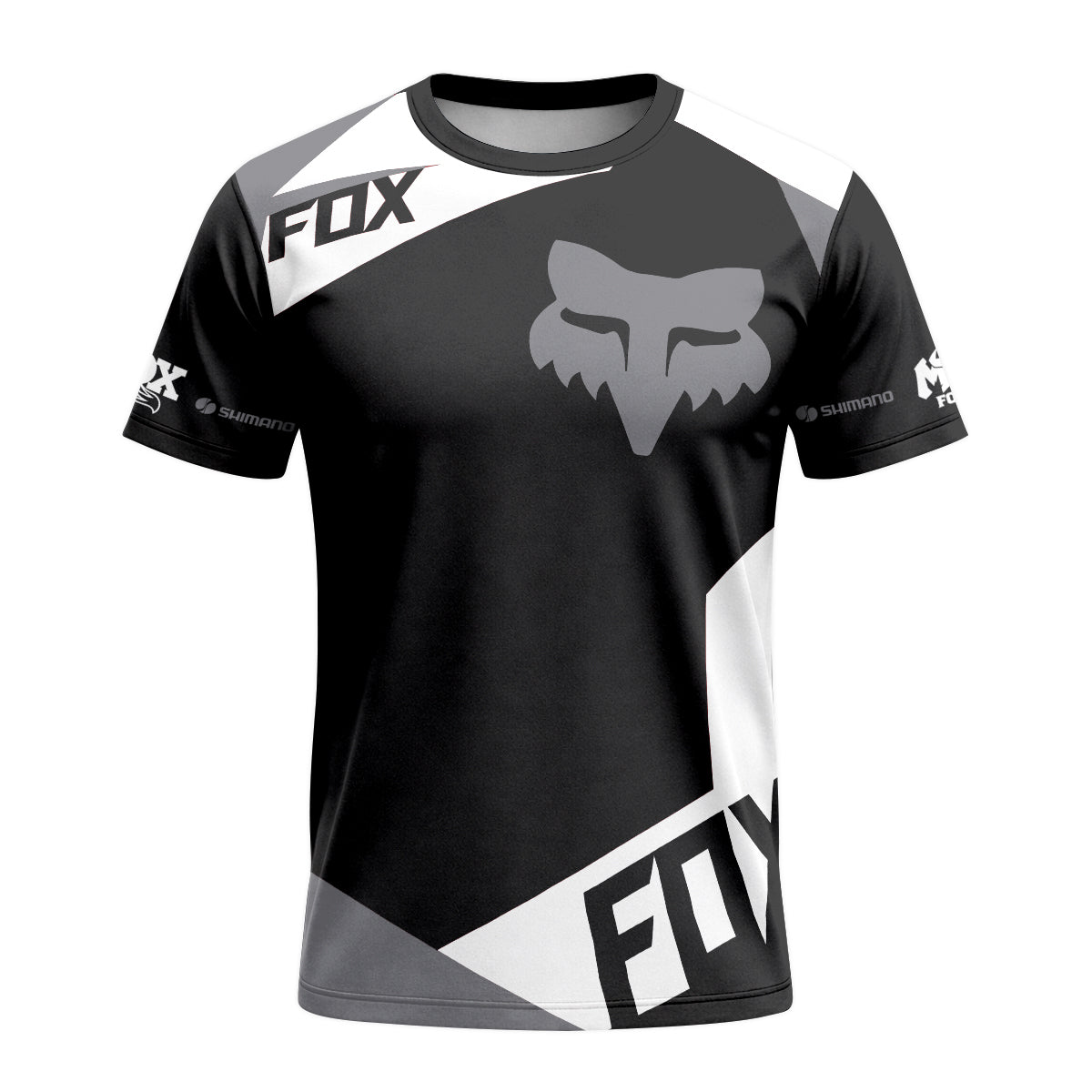 Fox Black Gray Short Sleeve Mountain Bike Jersey - front view mockup