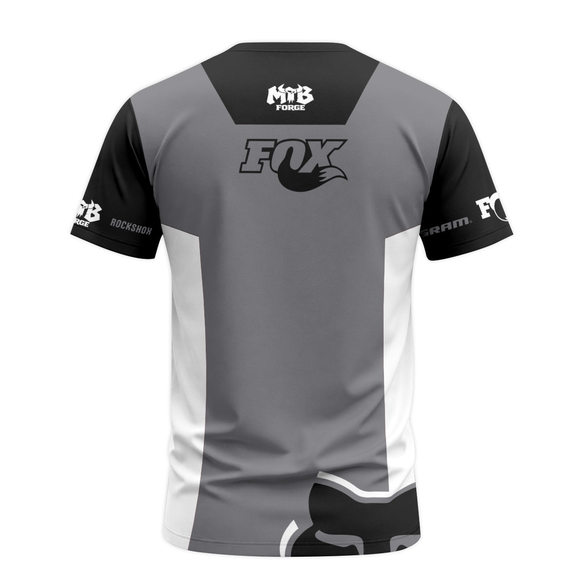 Fox Black Gray Short Sleeve Mountain Bike Jersey - back view mockup