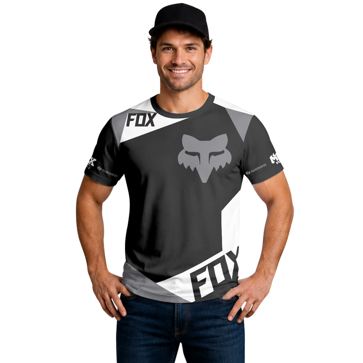 Fox Black Gray Short Sleeve Mountain Bike Jersey - lifestyle view