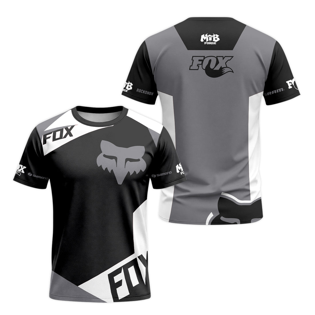Fox Black Gray Short Sleeve Mountain Bike Jersey - front and back view