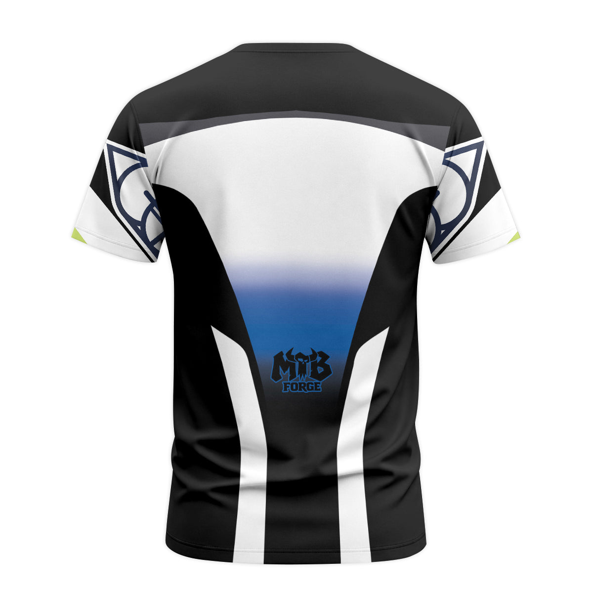 Fox Black White Blue Gradient Short Sleeve Mountain Bike Jersey - back view mockup