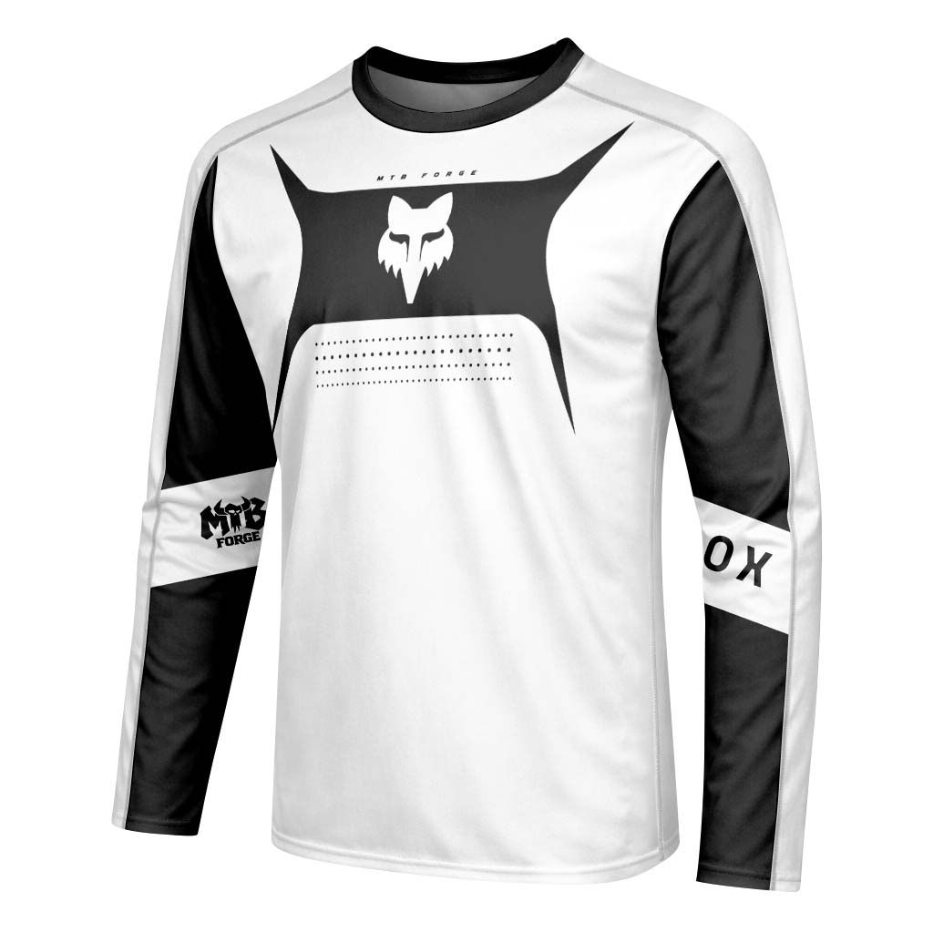 Fox Black White Minimalist Long Sleeve Mountain Bike Jersey - left side mockup