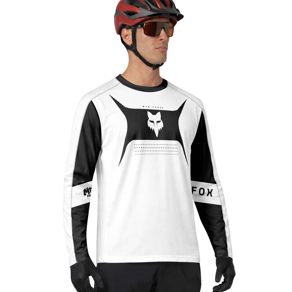 Fox Black White Minimalist Long Sleeve Mountain Bike Jersey - lifestyle view