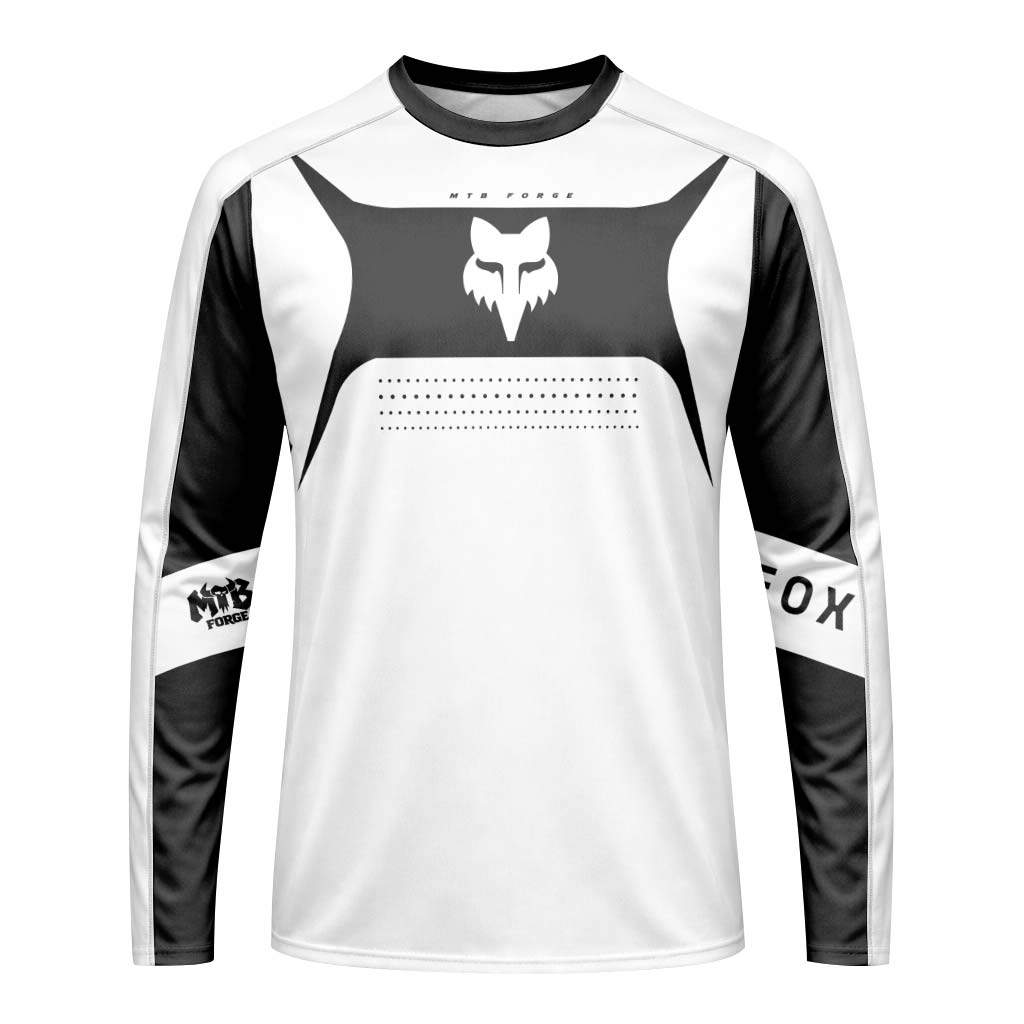 Fox Black White Minimalist Long Sleeve Mountain Bike Jersey - front view mockup