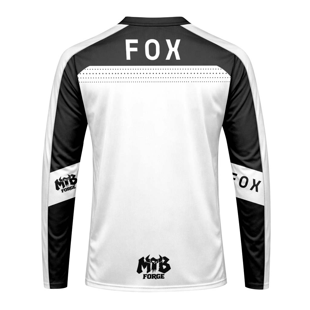 Fox Black White Minimalist Long Sleeve Mountain Bike Jersey - back view mockup
