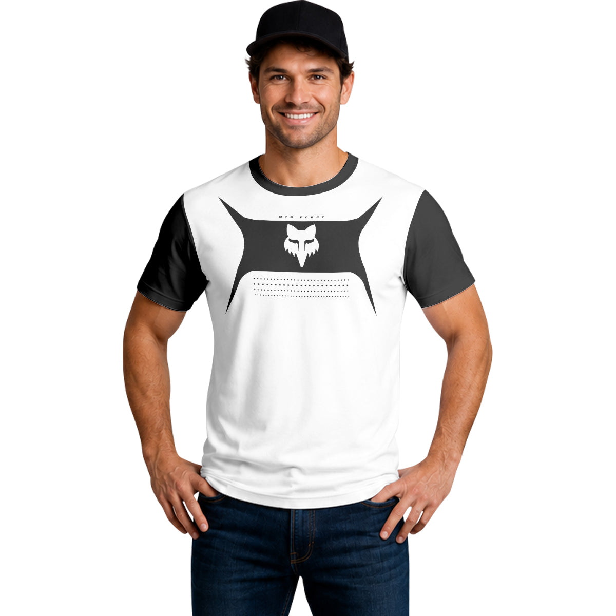 Fox Black White Minimalist Short Sleeve Mountain Bike Jersey - lifestyle view