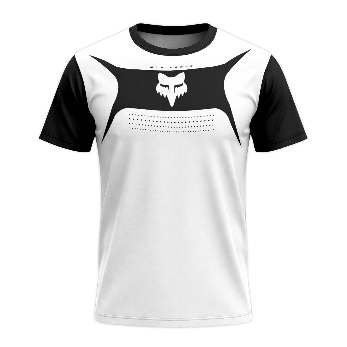 Fox Black White Minimalist Short Sleeve Mountain Bike Jersey - front view mockup