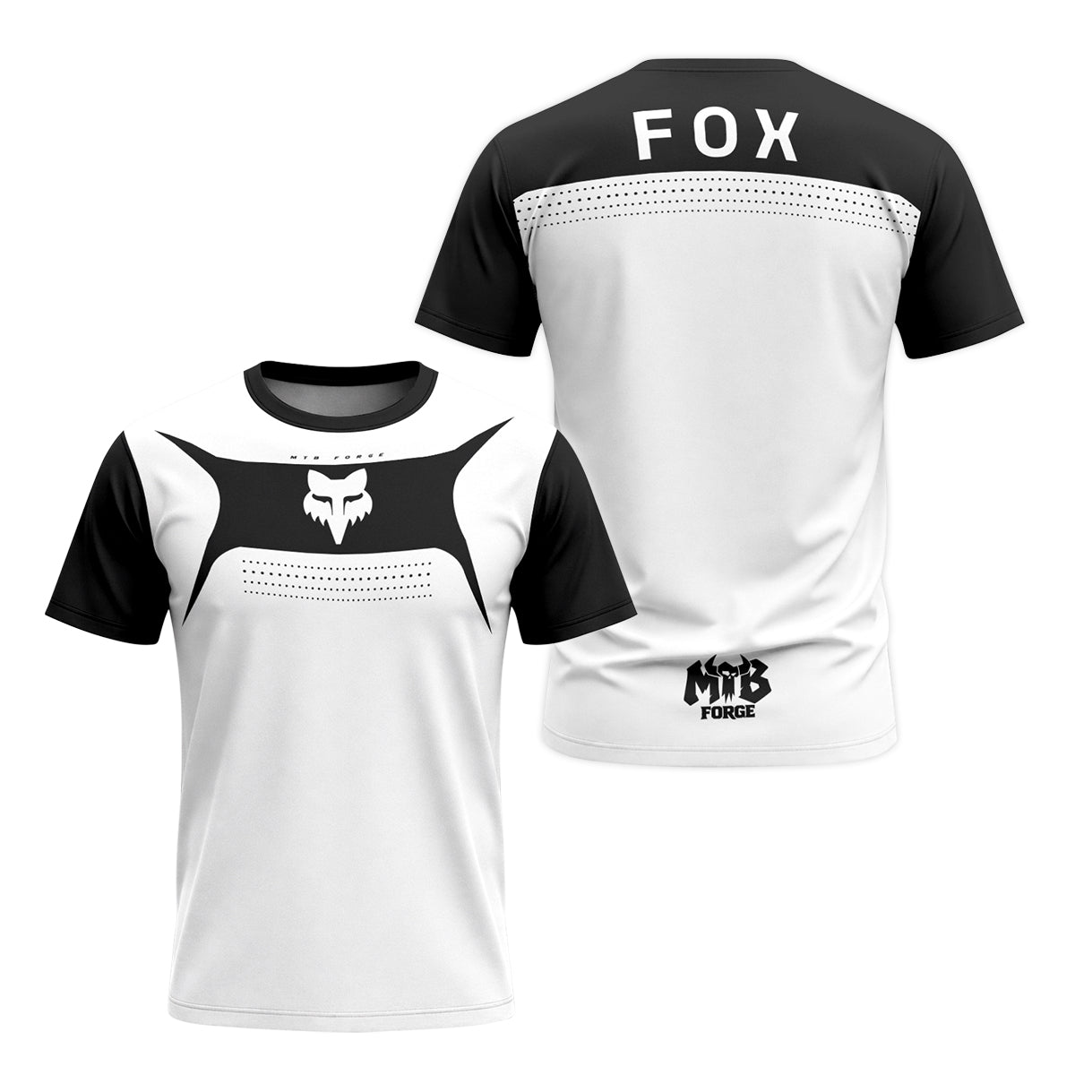 Fox Black White Minimalist Short Sleeve Mountain Bike Jersey - front and back view