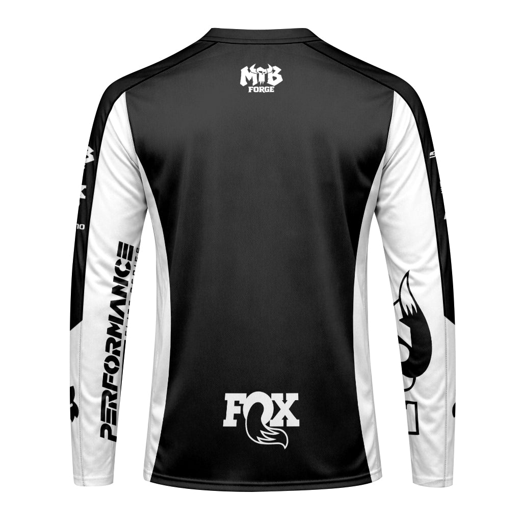 Fox Black White Performance Long Sleeve Mountain Bike Jersey - front view mockup