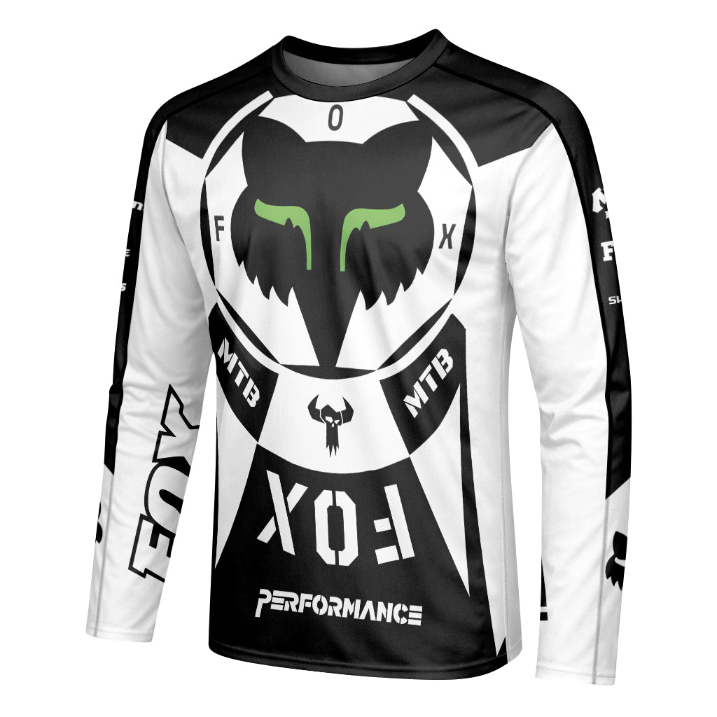 Fox Black White Performance Long Sleeve Mountain Bike Jersey - left side mockup