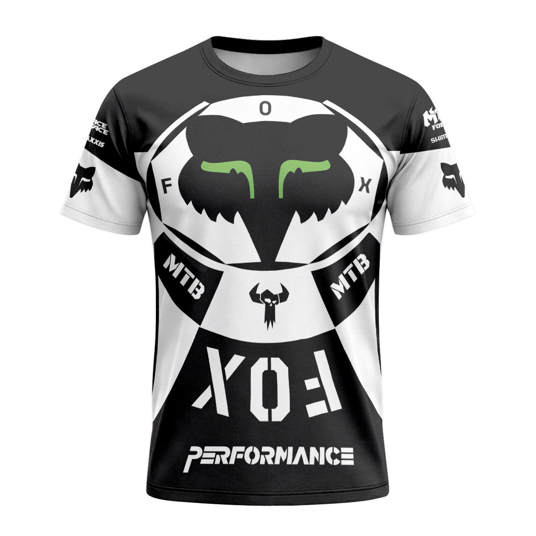 Fox Black White Performance Short Sleeve Mountain Bike Jersey - front and back view
