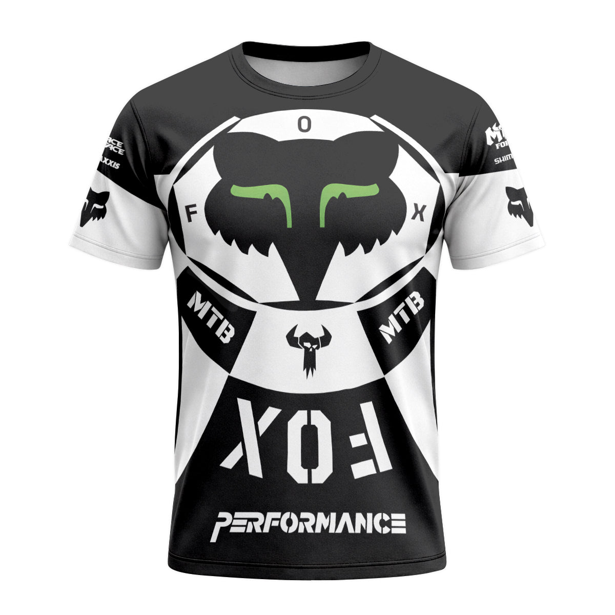 Fox Black White Performance Short Sleeve Mountain Bike Jersey - front view mockup