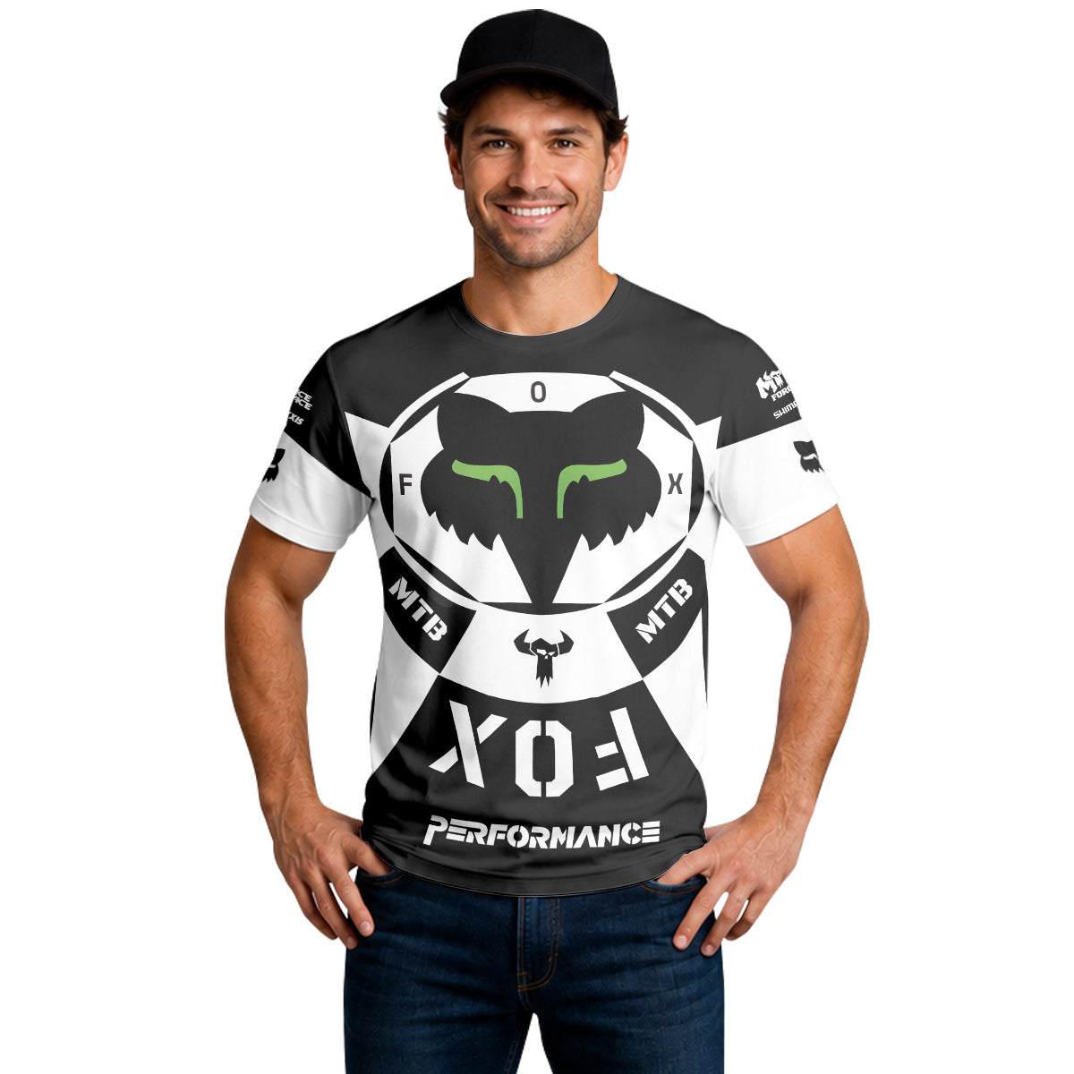 Fox Black White Performance Short Sleeve Mountain Bike Jersey - lifestyle view