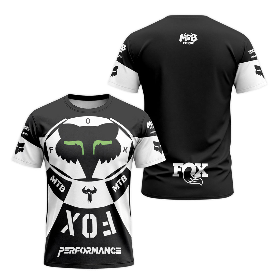 Fox Black White Performance Short Sleeve Mountain Bike Jersey - front and back view