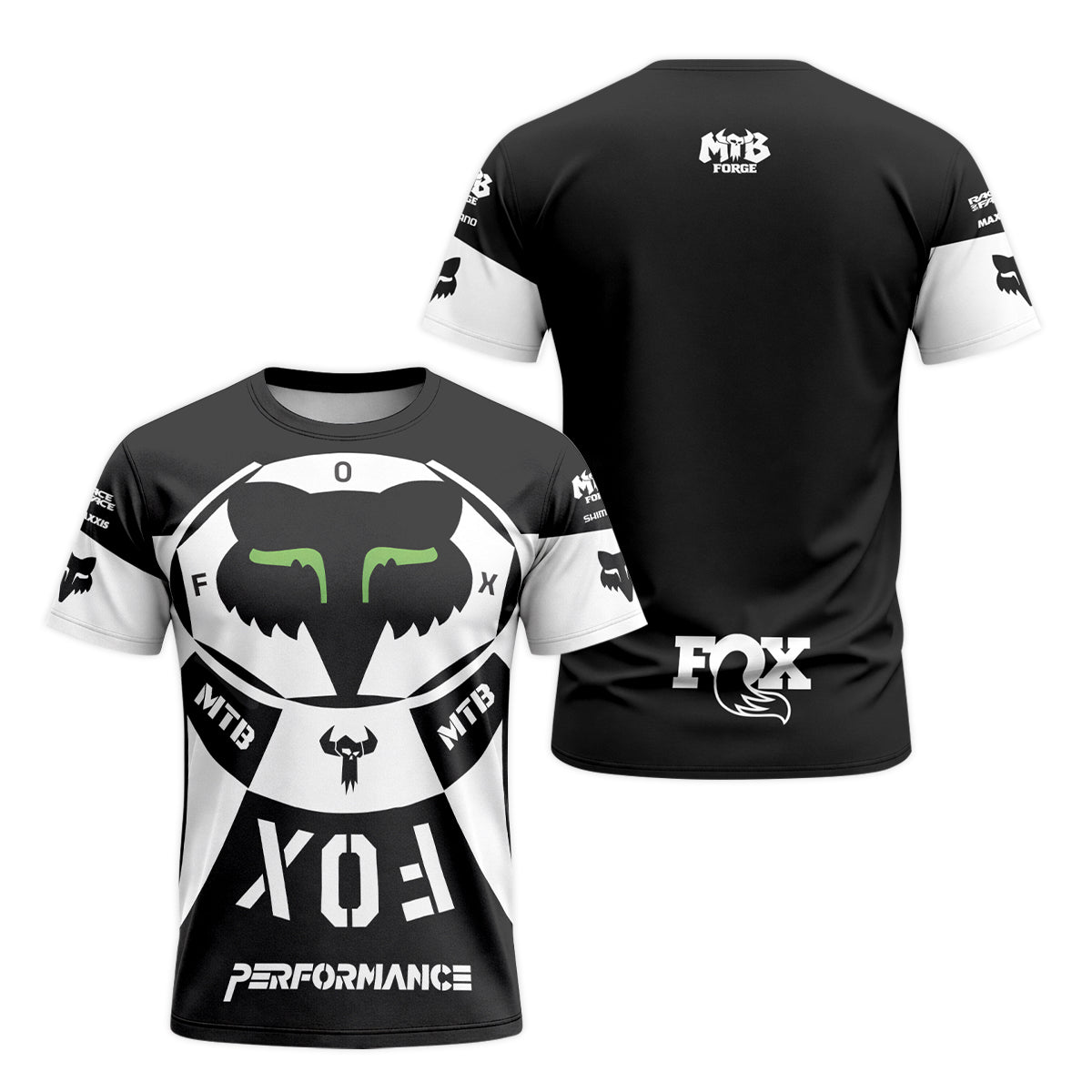 Fox Black White Performance Short Sleeve Mountain Bike Jersey - front and back view