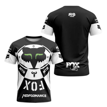 Fox Black White Performance Short Sleeve Mountain Bike Jersey - front and back view