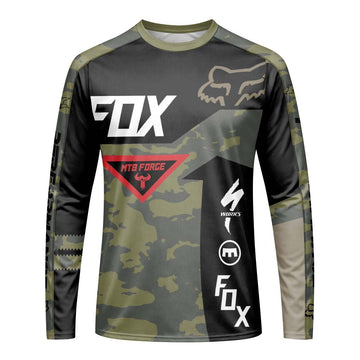 Fox Camo Downhill Long Sleeve Mountain Bike Jersey - front view mockup