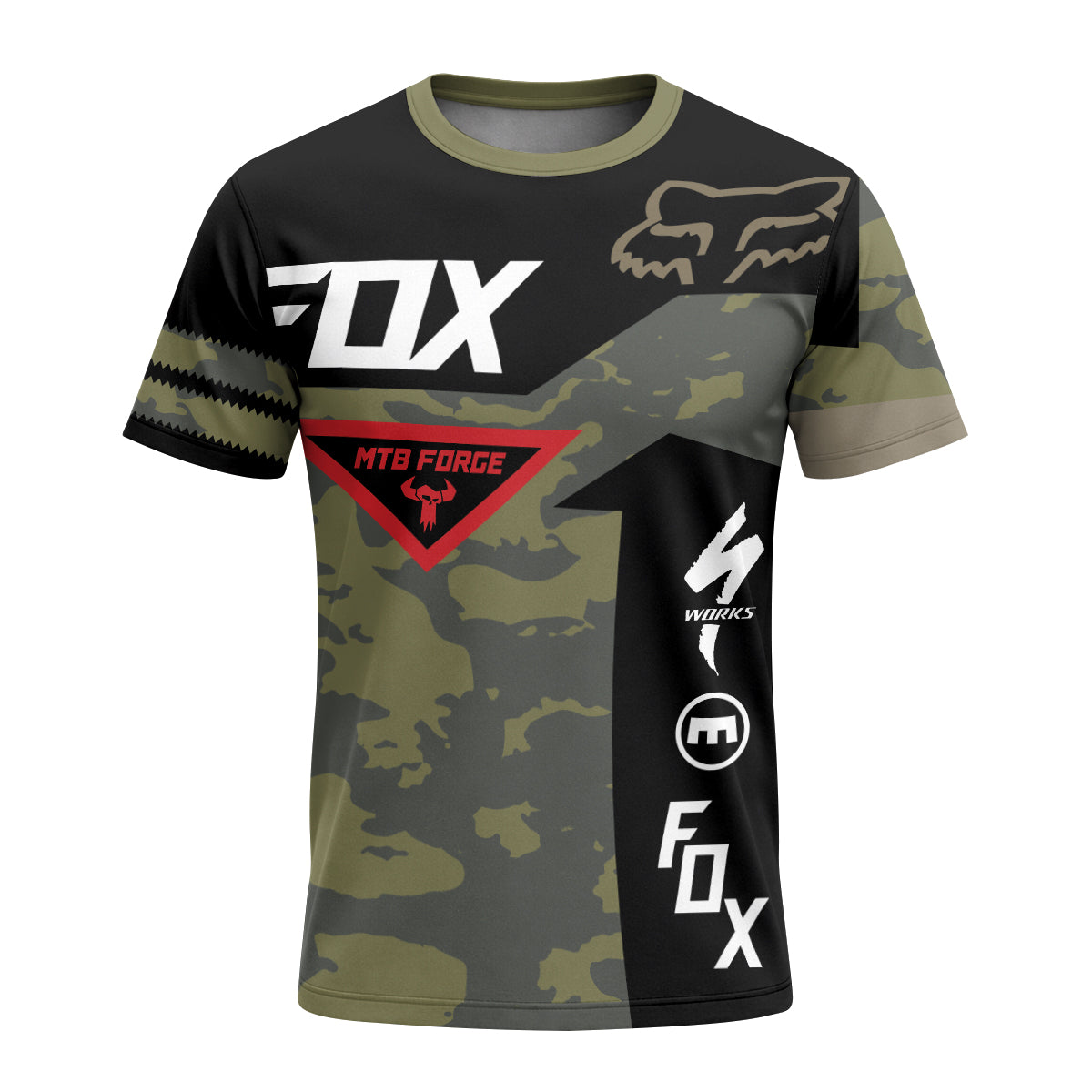Fox Camo Downhill Short Sleeve Mountain Bike Jersey - front view mockup