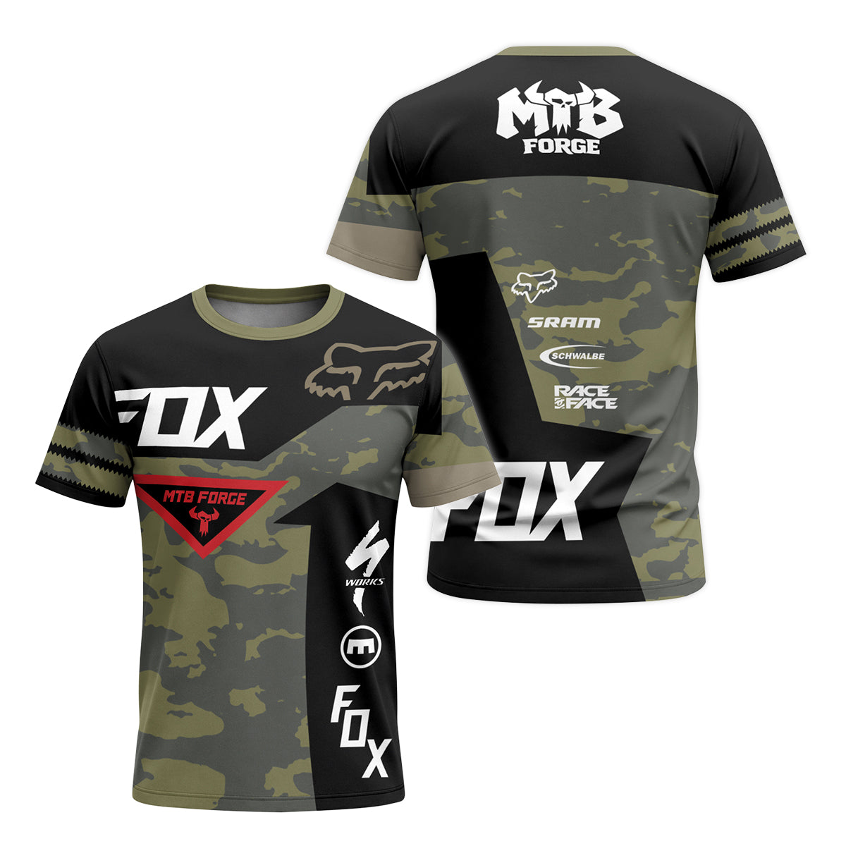 Fox Camo Downhill Short Sleeve Mountain Bike Jersey - front and back view