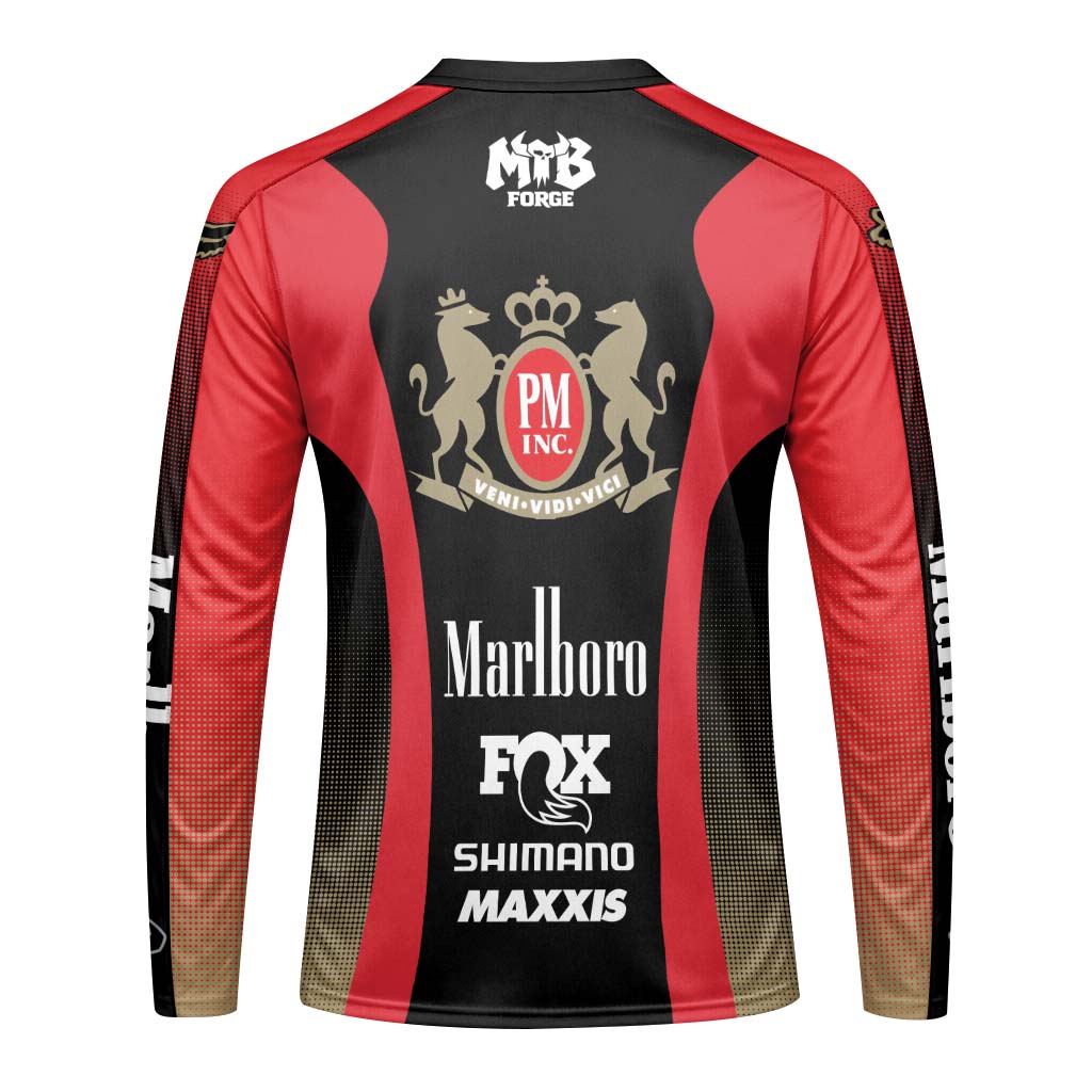 Fox Factory Marlboro Long Sleeve Mountain Bike Jersey - back view mockup