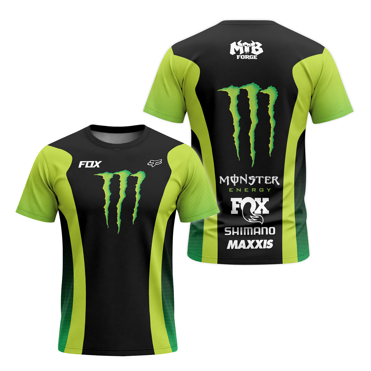 Fox Factory Monster Energy Short Sleeve Mountain Bike Jersey - front and back view