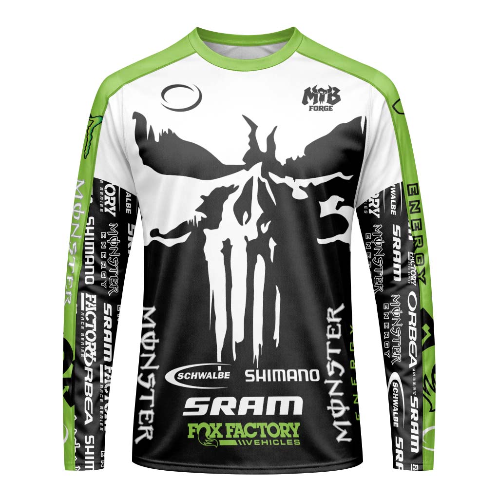 Orbea Fox Factory Monster Energy Skull Long Sleeve Mountain Bike Jersey - front view mockup