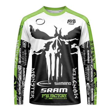 Orbea Fox Factory Monster Energy Skull Long Sleeve Mountain Bike Jersey - front view mockup