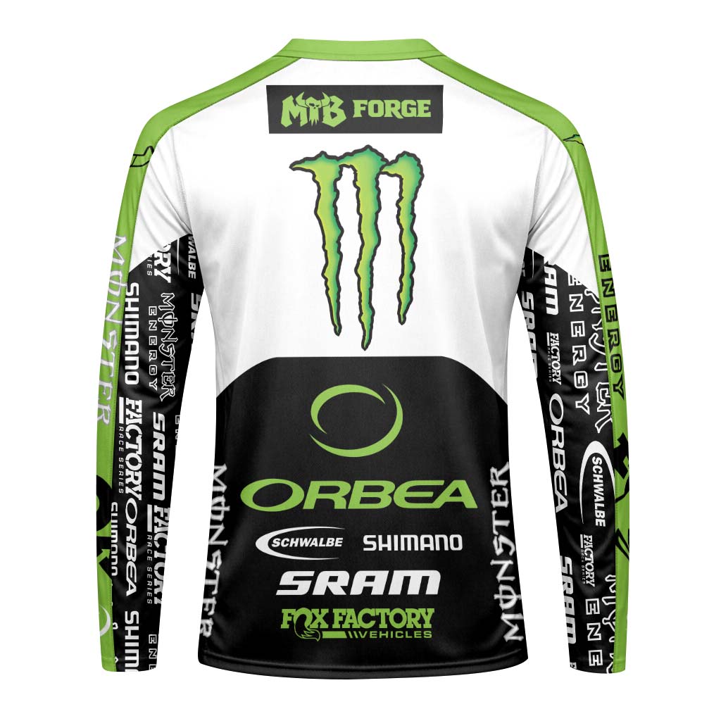 Orbea Fox Factory Monster Energy Skull Long Sleeve Mountain Bike Jersey - back view mockup