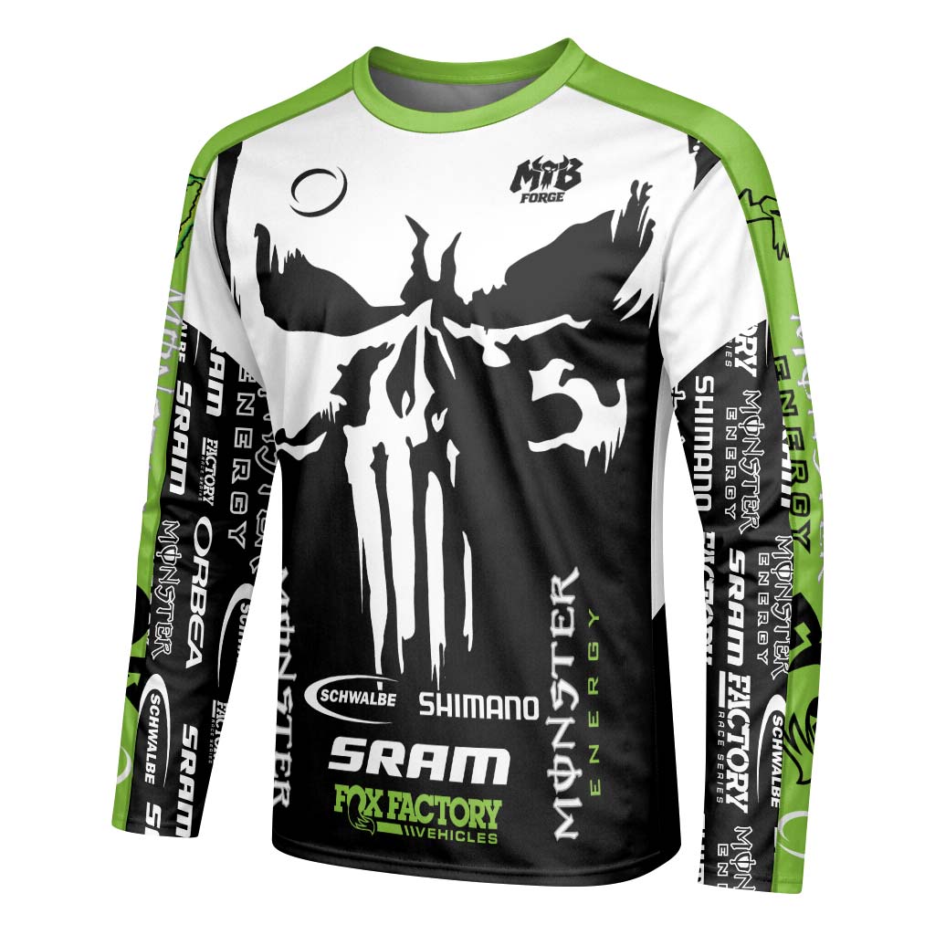Orbea Fox Factory Monster Energy Skull Long Sleeve Mountain Bike Jersey - left side mockup