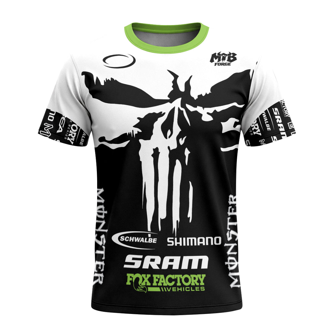 Orbea Fox Factory Monster Energy Skull Short Sleeve Mountain Bike Jersey - front and back view