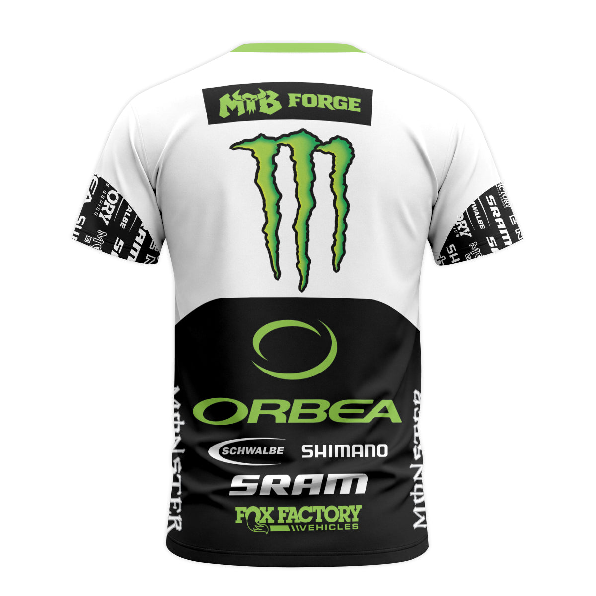 Orbea Fox Factory Monster Energy Skull Short Sleeve Mountain Bike Jersey - back view mockup