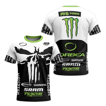 Orbea Fox Factory Monster Energy Skull Short Sleeve Mountain Bike Jersey - front and back view