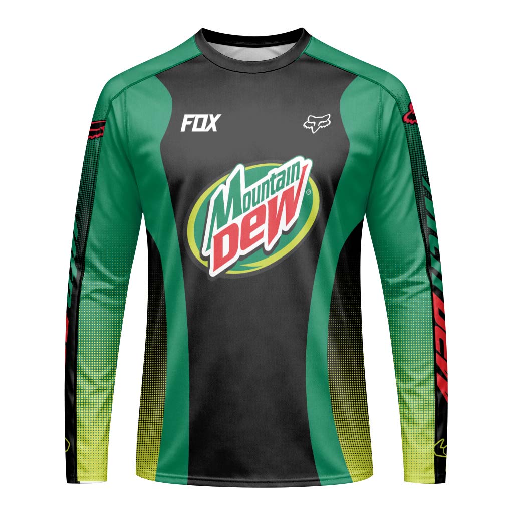 Fox Factory Mountain Dew Long Sleeve Mountain Bike Jersey - front view mockup
