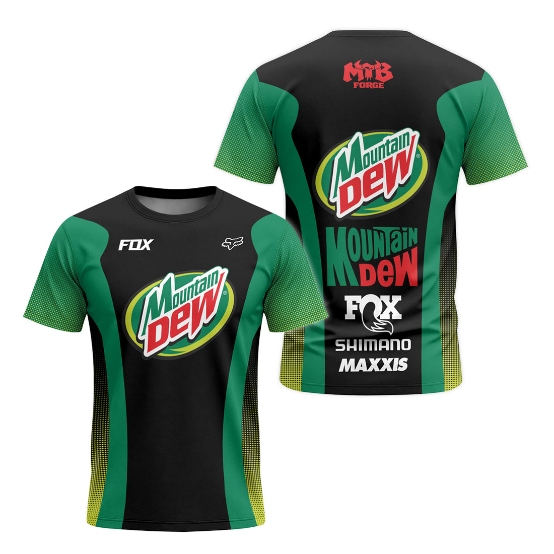 Fox Factory Mountain Dew Short Sleeve Mountain Bike Jersey - front and back view