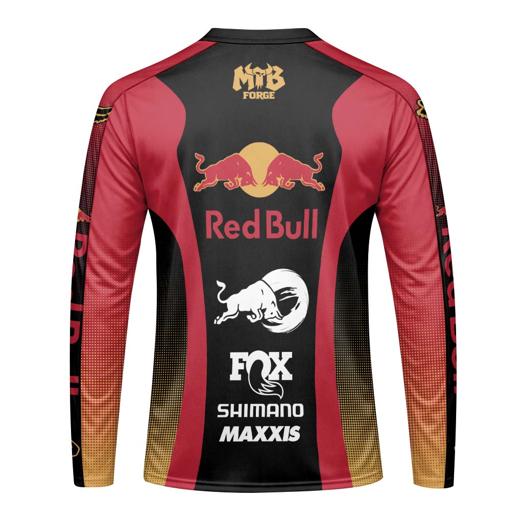 Fox Factory Red Bull Long Sleeve Mountain Bike Jersey - front view mockup