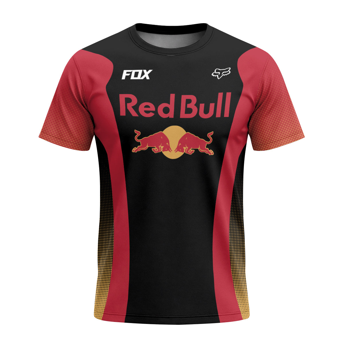 Fox Factory Red Bull Short Sleeve Mountain Bike Jersey - front view mockup