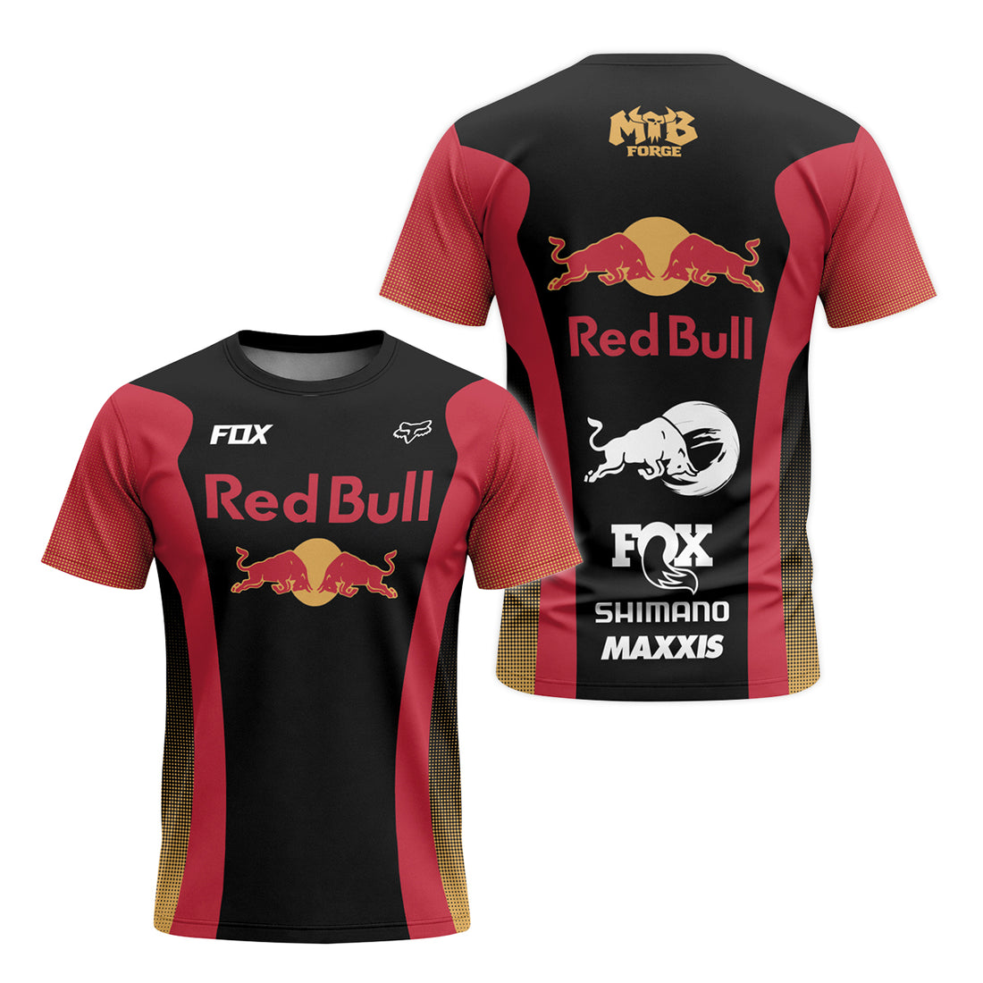 Fox Factory Red Bull Short Sleeve Mountain Bike Jersey - front and back view