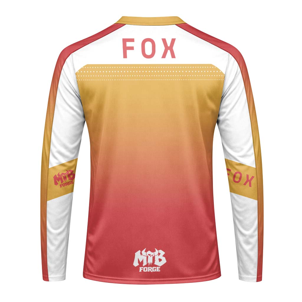 Fox Mustard Red Gradient Long Sleeve Mountain Bike Jersey - back view mockup