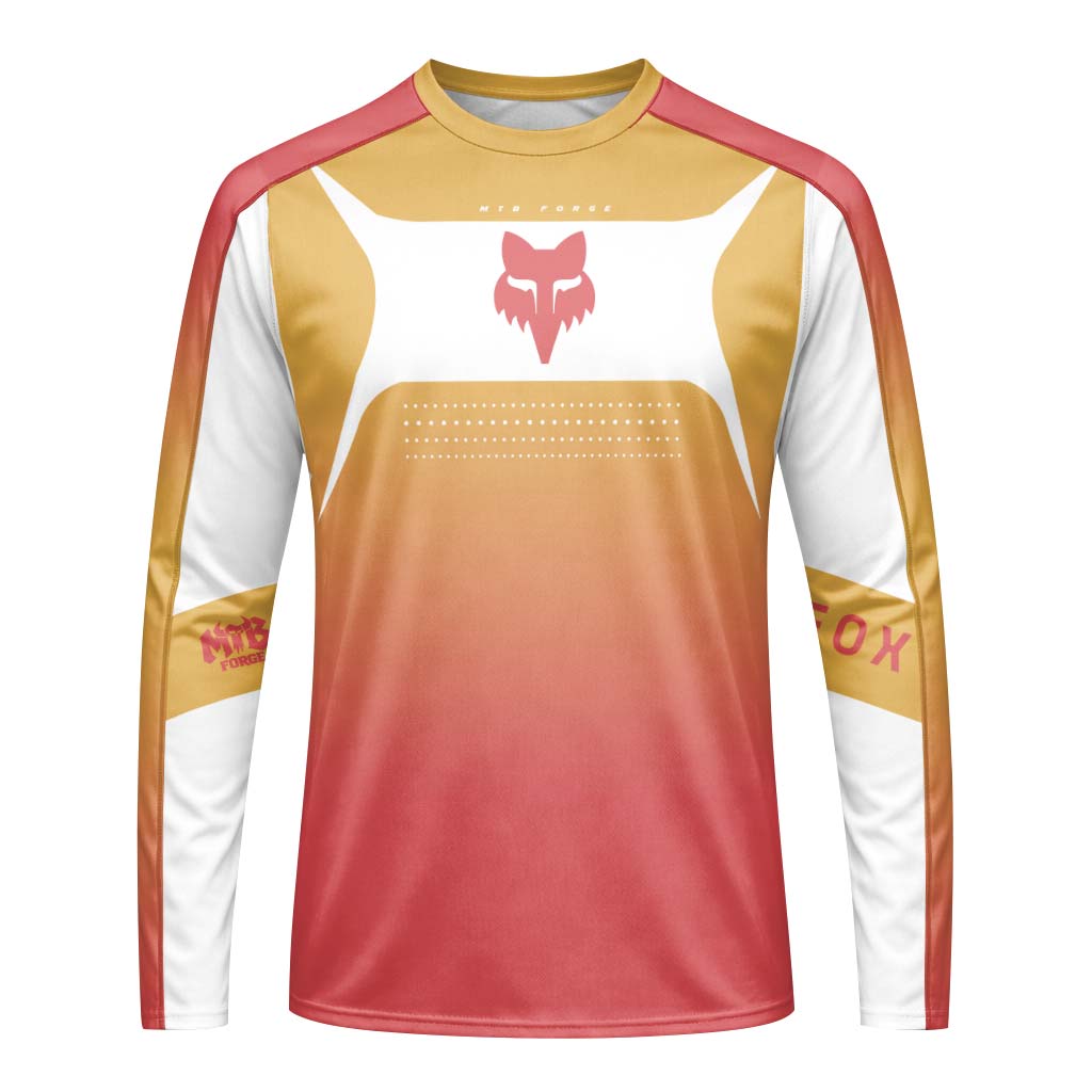 Fox Mustard Red Gradient Long Sleeve Mountain Bike Jersey - front view mockup