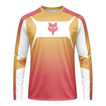 Fox Mustard Red Gradient Long Sleeve Mountain Bike Jersey - front view mockup