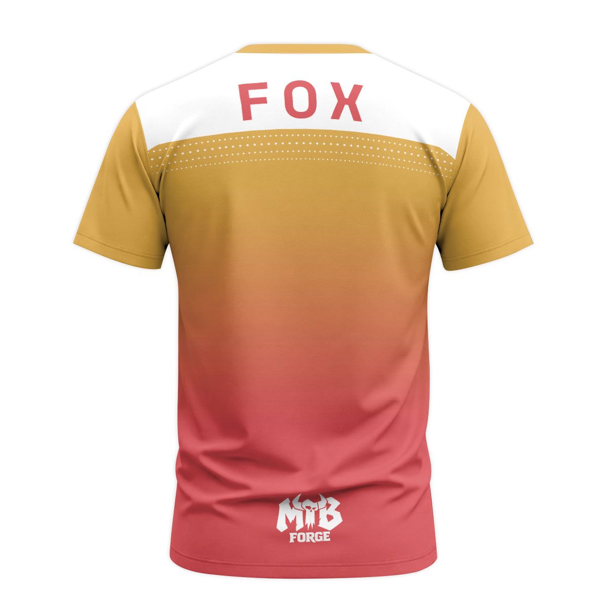 Fox Mustard Red Gradient Short Sleeve Mountain Bike Jersey - back view mockup